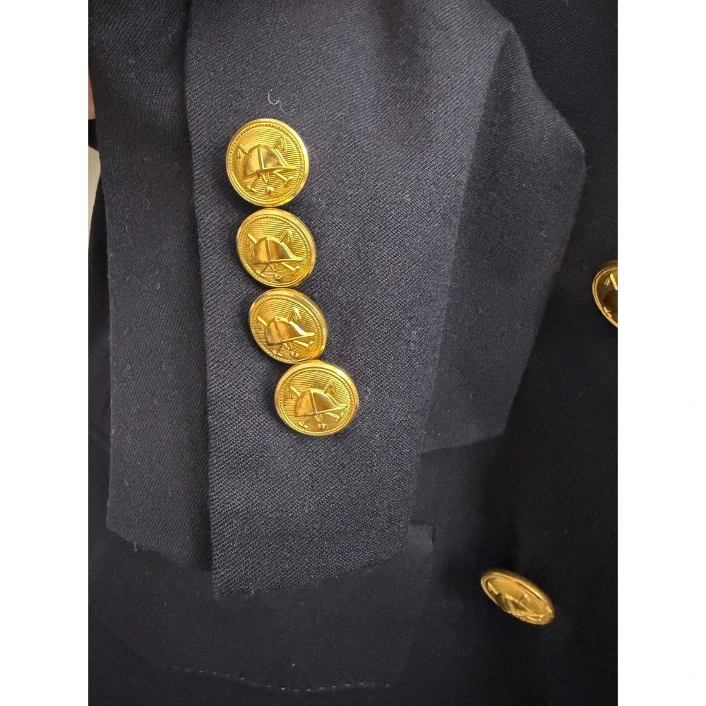 Polo Ralph Lauren Mens Navy Wool Double Breasted Blazer Gold Buttons 40L USA